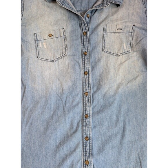 Lane Bryant Denim Chambray Shirt Womens Sz 20 Cotton Blue Distressed Frayed Hem - Picture 14 of 14